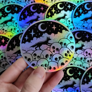 Sticker holographique crânes de renard