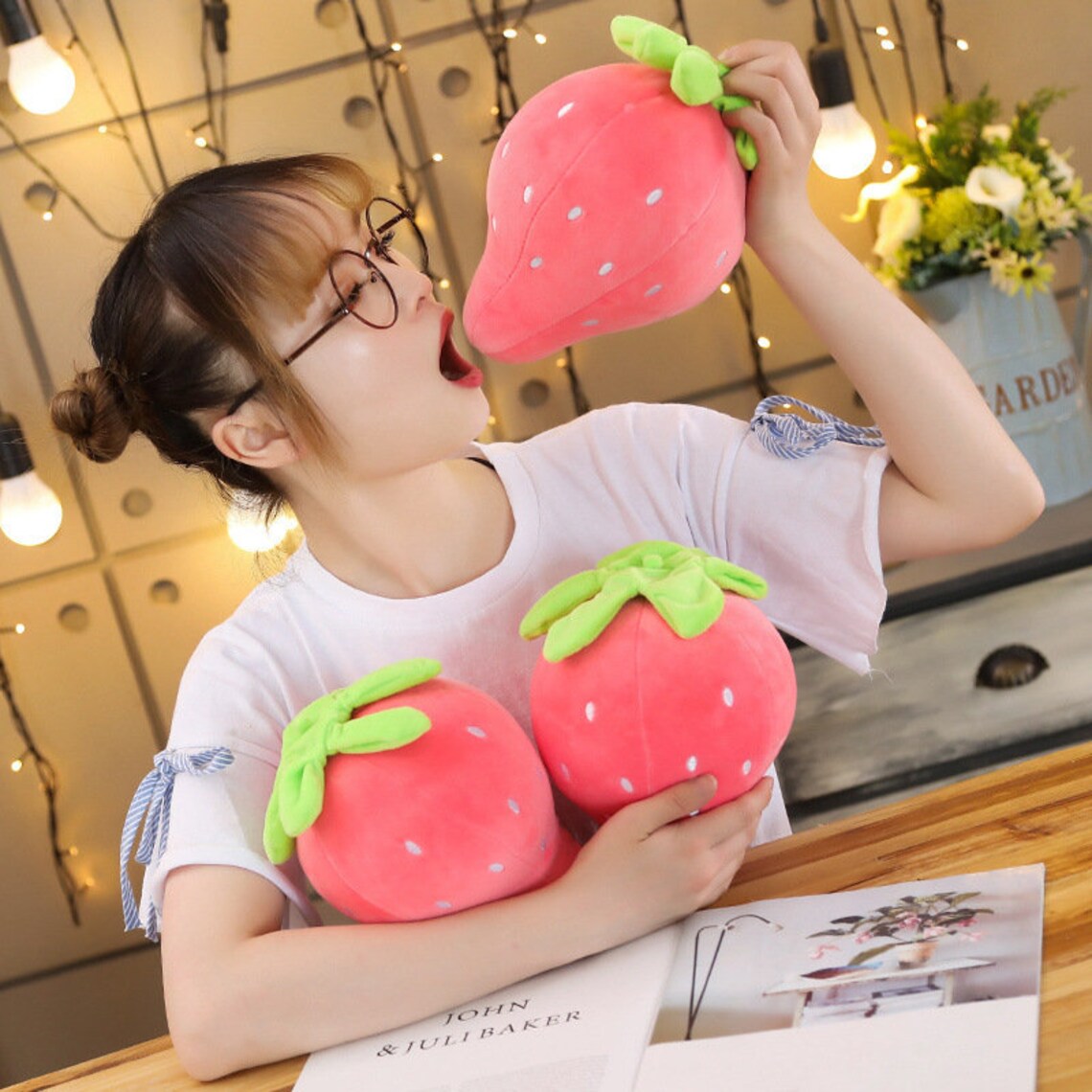 Kawaii Strawberry Plush Mochi Stuffed Animal Toy Plushie Etsy