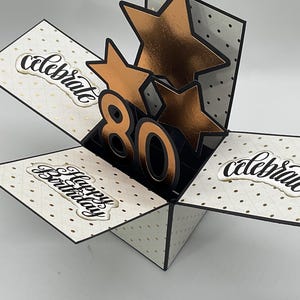 Carte d'anniversaire 3D Milestone style boîte pop-up 80e