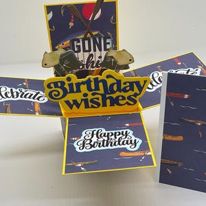 Carte d'anniversaire 3D style boîte pop-up - Thème pêche