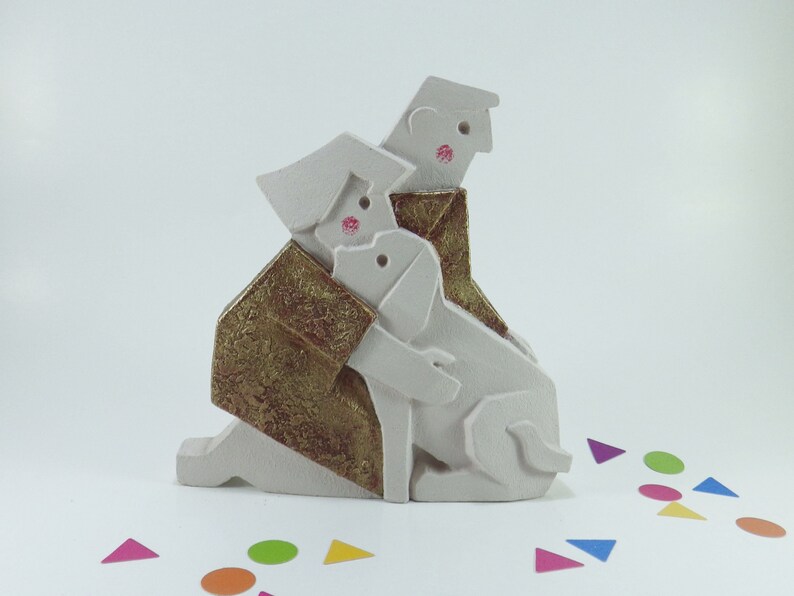 Figure of man and woman with dog. Pets. Family. Original gift. image 0