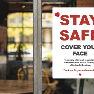 Small Business Poster / stay safe / cover face in letter size and 12&quot; x 16&quot;