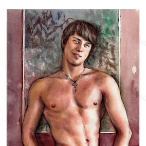 Original Watercolor Painting of a Young Man