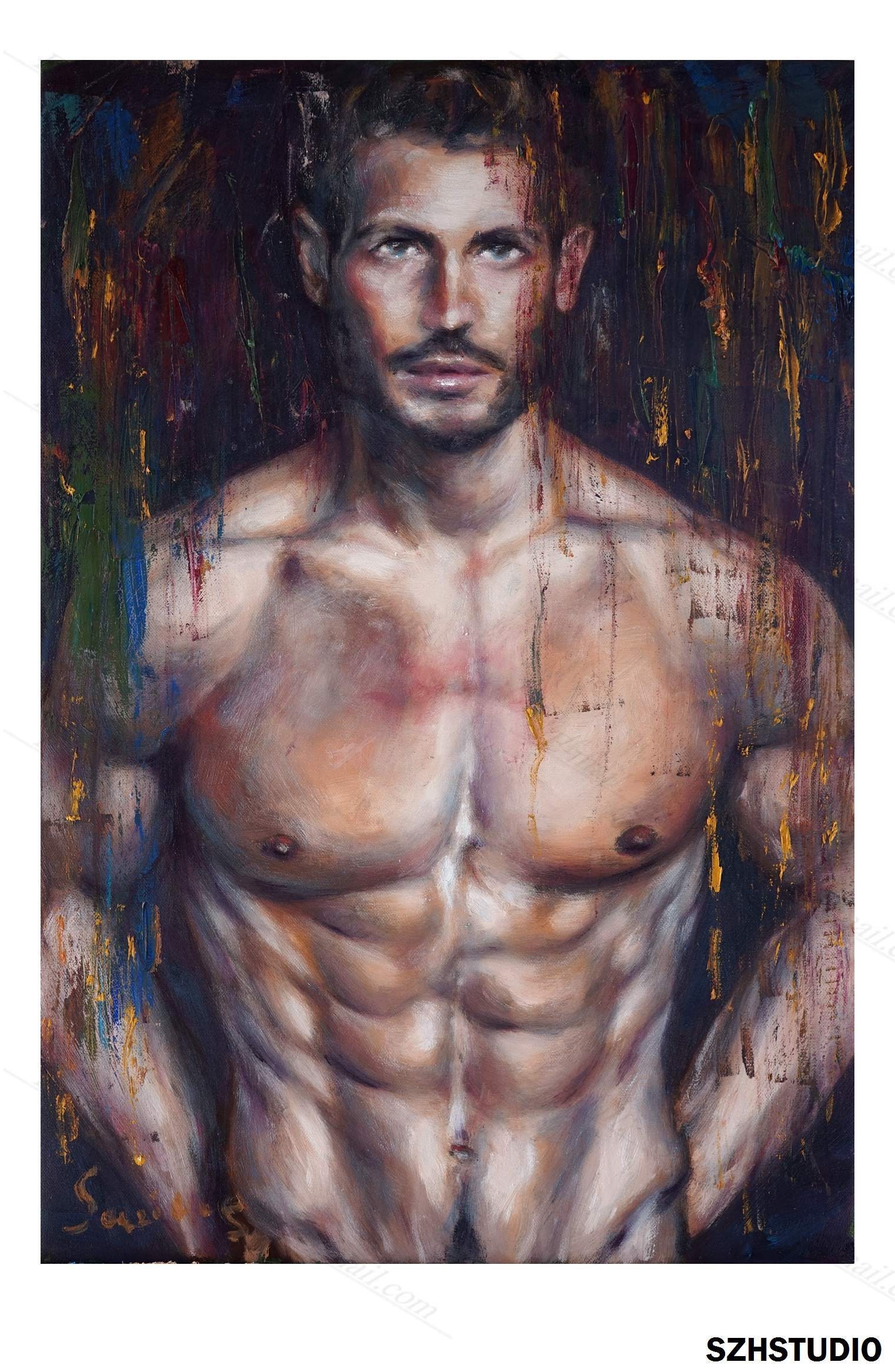 Original Oil Painting Handsome Young Man Portrait Nude Gay Musle - Etsy