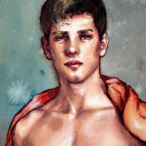 Original Watercolor Painting of a Young Man