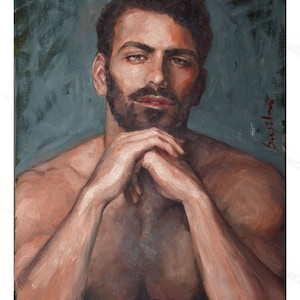 Original Oil Painting Handsome Young Man Portrait