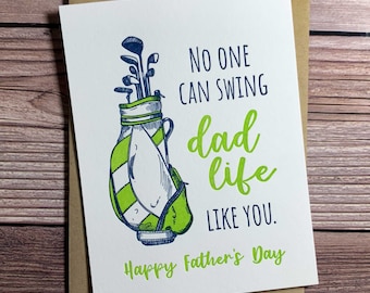 Swing Dad Life. Golf Gifts for Men. Funny Fathers Day Card. Fathers Day Gift from Son. Golf Gifts. Fathers Day Gifts.