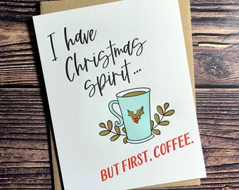 But First Coffee. Christmas Gifts for Coffee Lovers. Hand Made Christmas Card. Funny Xmas Card. Cute Christmas Card. Letterpress Card.