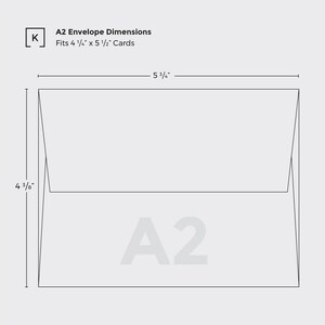 Diagram of A2 envelope with dimensions. A2 envelopes measures 5.75x4.375 inches