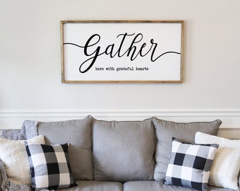 Gather Sign | Gather Wood Sign | Dining Room Sign | Large Gather Sign | Fall Sign | Gather | Framed Wood Signs | Wooden Signs | Fall decor