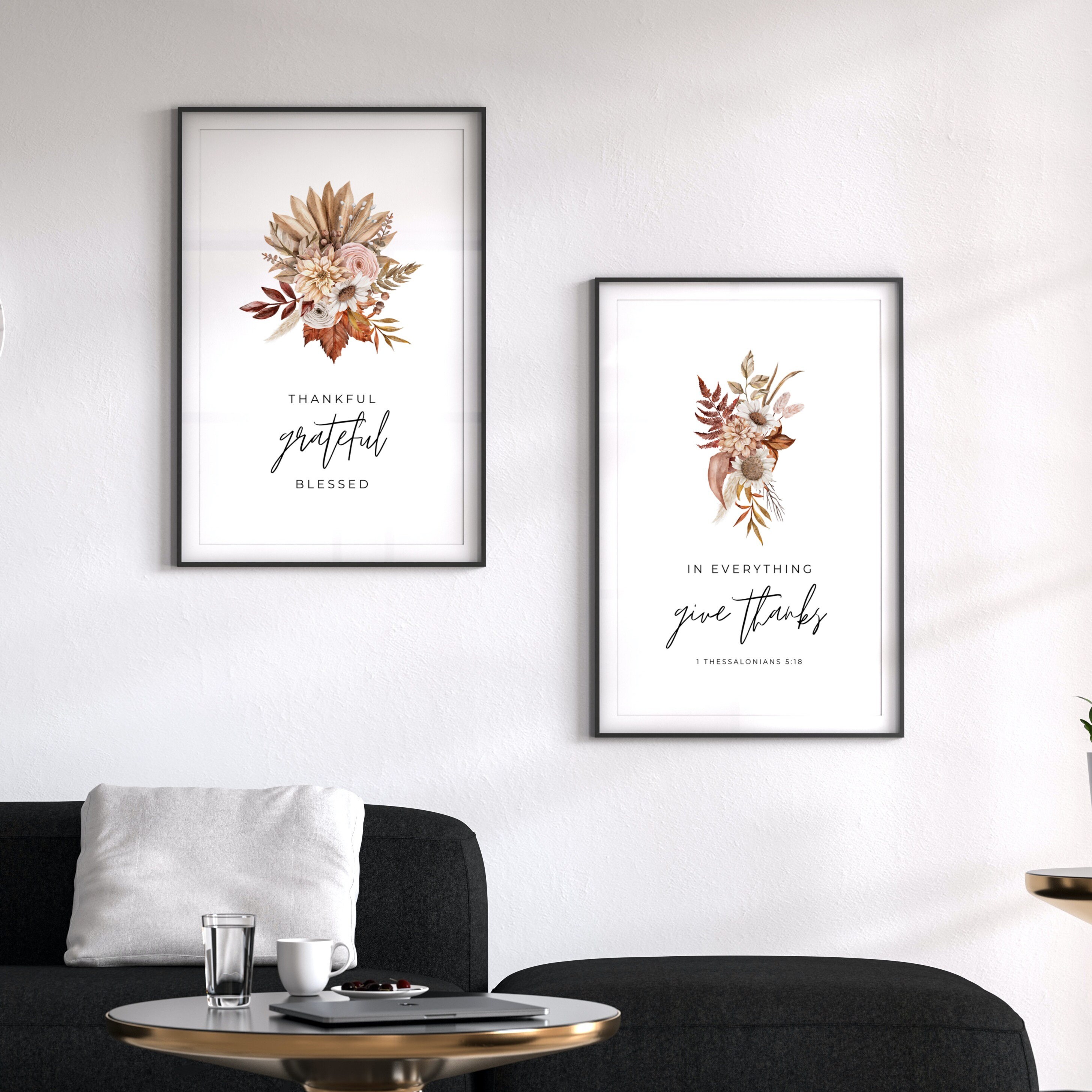 Christian Floral Set of 2, Bible Verse Wall Poster Set, Autumn ...