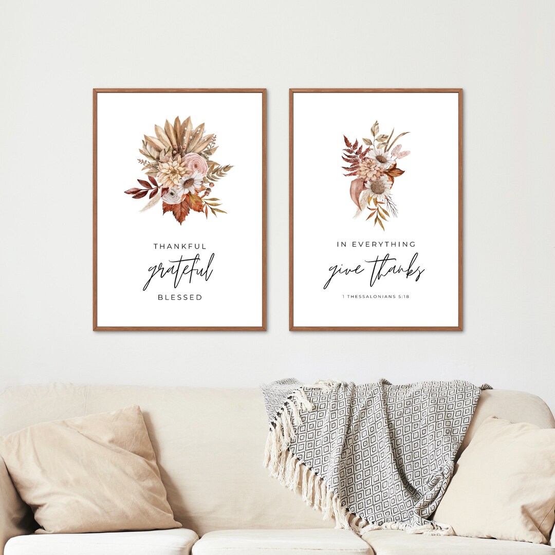 Christian Floral Set of 2, Bible Verse Wall Poster Set, Autumn ...