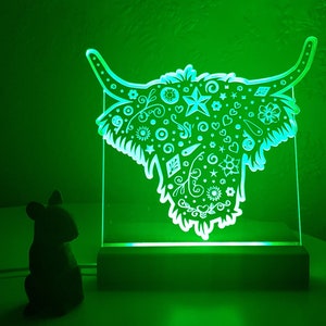 Highland Cow Led Lamp, Highland Cow Light, Colour Changing Lamp, Night Light, Low Level Lighting, Personalised Light, Low Voltage Light