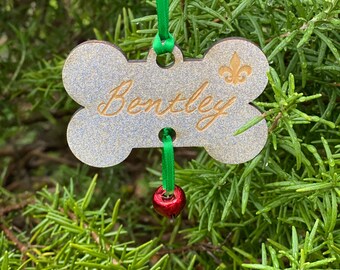 Dog Name Ornament | Custom Pet Ornament | Ornament with Bell | Christmas Pet Ornament | Wood Bone Ornament 2020 } Remembrance
