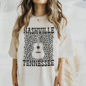 Nashville Tennessee Shirt Oversized Nashville Tee Country Music Shirt Western TShirt Dress Boho Leopard Print Guitar Comfort Colors Shirt
