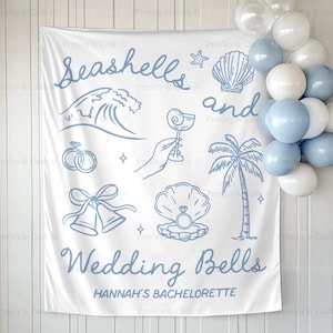 Seashells And Wedding Bells Decor Beach Bachelorette Banner Coastal Bachelorette Sea Shells Wedding Bells Tapestry Bridal Shower Backdrop