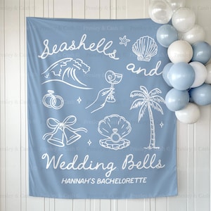Seashells And Wedding Bells Bachelorette Tapestry Beach Bachelorette Decor Sea Shells Wedding Bells Banner Custom Bridal Shower Backdrop