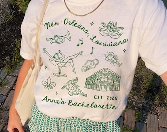New Orleans Bachelorette Shirts New Orleans Louisiana Bachelorette Merch Custom Mardi Gras Shirts Matching Girls Trip Outfit NOLA Bride Gift