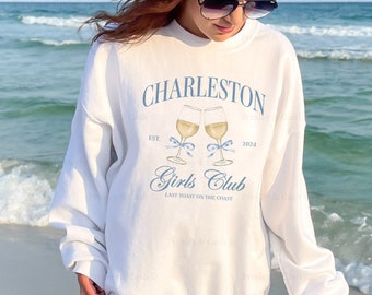 Custom Beach Bachelorette Sweatshirt Charleston Bachelorette Crewneck Bow Cocktail Shirt The Bach Social Club Sweatshirt Coquette Clothing