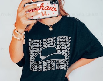 Nashville Shirt Howdy Shirt Cowgirl Hat Western Graphic Tee Oversized T Shirt Cowgirl Outfit Trendy Clothes Cute Rodeo Tee YeeHaw Shirt