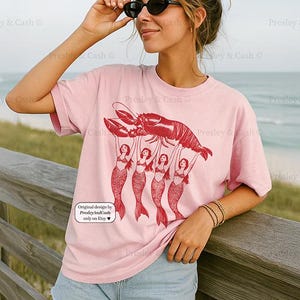 Fisherman Aesthetic Shirt Lobster Graphic Tee Mermaid Lobster Shirt Mermaidcore Shirt Coastal Aesthetic Clothes Trendy Comfort Colors Tee