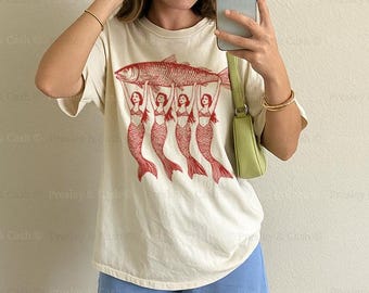 Retro Sardine Shirt Fisherman Aesthetic Graphic Tee Tinned Fish TShirt Mermaid Sardine Shirt Amalfi Coast TShirt Summer Comfort Colors Shirt