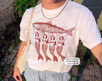 Sardine Shirt Mermaid Sardine Graphic Tee Fisherman Aesthetic Shirt Tinned Fish Shirt Cute Ocean Summer TShirt Sardines Comfort Colors Shirt