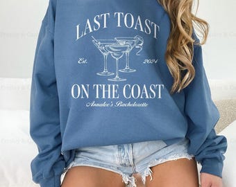 Sweat-shirts EVJF de plage personnalisés Derniers toasts sur la côte Pulls ras du cou Bach Merch tropical Last Splash Cadeaux EVJF