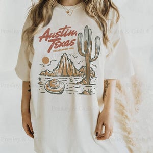 Austin Texas Shirt Comfort Colors Shirt Country TShirt Dress Vintage Desert Shirt Cowgirl Clothes Western Graphic Tee Oversized Texas Shirt Ivory