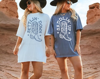 Settling Down Saddlin Up Shirt Cowgirl Bachelorette Shirts Bride's Last Rodeo Western Graphic Tee Comfort Colors Shirt Bridal Party Shirts