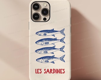 Les Sardines Phone Case Sardine iPhone Cases Italian Summer iPhone 16 Case Tinned Fish Phone Case Coastal Fisherman Protective Phone Cases