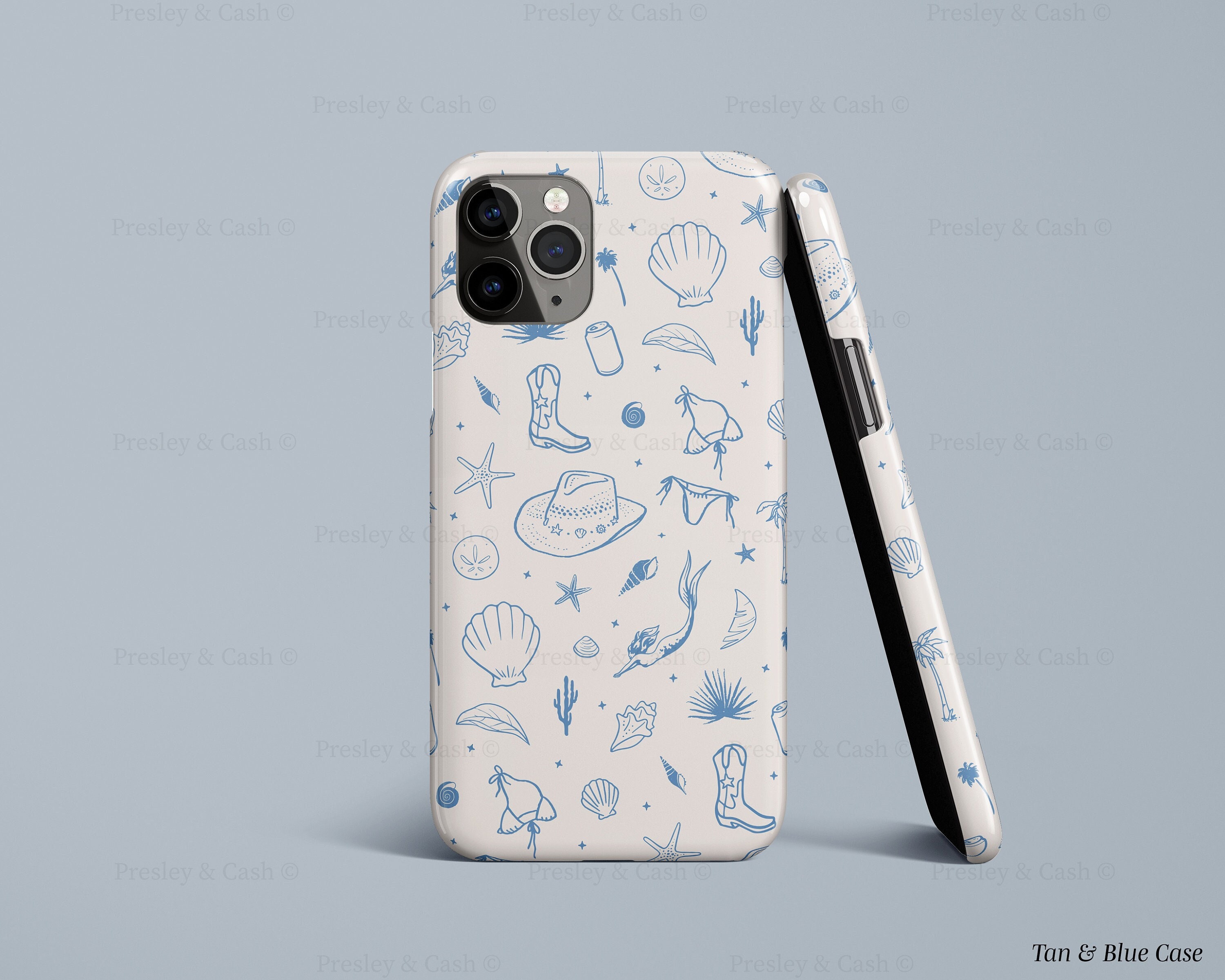 Phone Case - Soft Blue Toile with Chinoiserie Monogram –