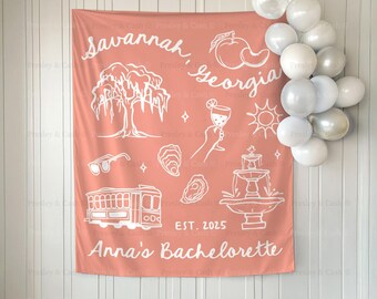 Savannah Bachelorette Tapestry Custom Bachelorette Backdrop Savannah Georgia Bach Backdrop Peachy Bride Decor Savannah Bridal Shower Sign