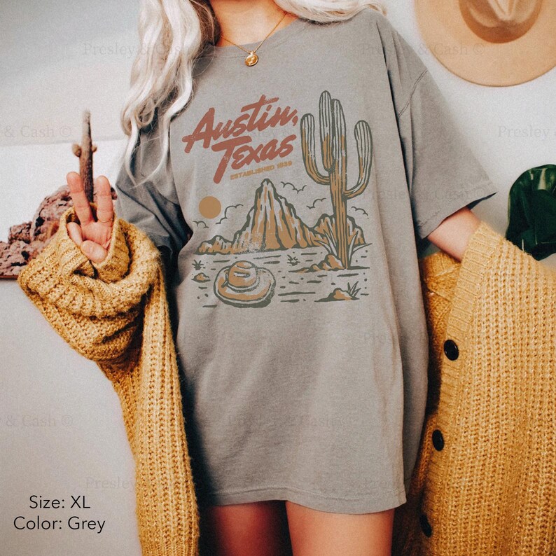 Austin Texas Shirt Comfort Colors Shirt Country TShirt Dress Vintage Desert Shirt Cowgirl Clothes Western Graphic Tee Oversized Texas Shirt image 5