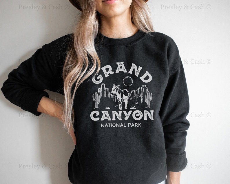 Grand Canyon Sweatshirt National Park Shirt Outdoor Shirt Western Fashion Arizona Sweatshirt Vintage National Park Tee Road Trip Crewneck Black