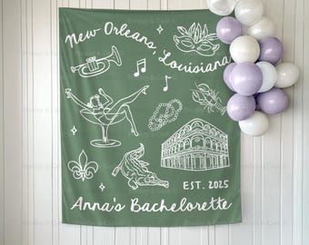 Bannière de Bachelorette de la Nouvelle-Orléans, toile de fond personnalisée Mardi Gras, tapisserie de la Nouvelle-Orléans en Louisiane, décoration de fête NOLA Bach, toile de fond Photo d'Halloween