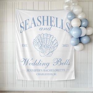 Beach Bachelorette Tapestry Seashells And Wedding Bells Bachelorette Decor Coastal Bachelorette Banner Sea Shell Wedding Bells Bridal Shower