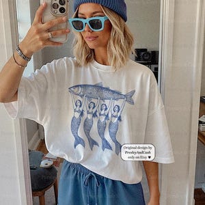 La Dolce Vita TShirt Mermaid Sardine Shirt Vintage Tinned Fish Shirt Sardine Graphic Tee Amalfi Aesthetic Shirt Oversized Comfort Colors Top White