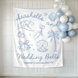 Seashells And Wedding Bells Decor Beach Bachelorette Banner Coastal Bachelorette Sea Shells Wedding Bells Tapestry Bridal Shower Backdrop