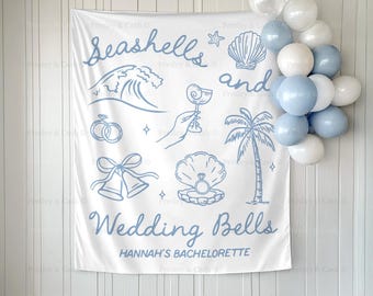 Seashells And Wedding Bells Decor Beach Bachelorette Banner Coastal Bachelorette Sea Shells Wedding Bells Tapestry Bridal Shower Backdrop