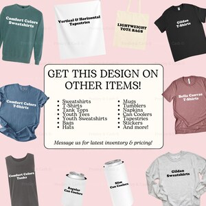 The image is a collage of various clothing items, including sweatshirts, t-shirts, and bags, along with a sign that says "Get this design on other items!" and a message inviting people to contact the designer for pricing information.