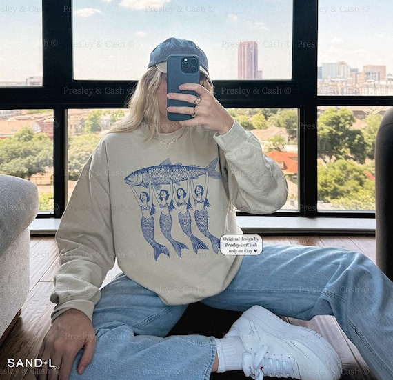 Cute Sardine Sweatshirt Mermaid Sardine Crewneck Tinned Fish Sweatshirt Dolce Vita Shirt Amalfi Aesthetic Clothes Italian Oversized Crewneck