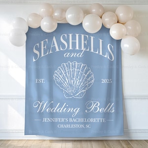 Seashells & Wedding Bells Bachelorette Banner Beach Bachelorette Tapestry Coastal Bachelorette Decor Sea Shells Wedding Bells Bridal Shower
