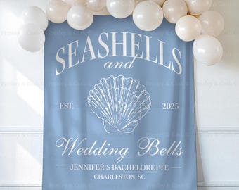 Seashells & Wedding Bells Bachelorette Banner Beach Bachelorette Tapestry Coastal Bachelorette Decor Sea Shells Wedding Bells Bridal Shower