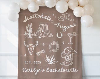 Scottsdale Bachelorette Banner Custom Bachelorette Tapestry Scottsdale Arizona Backdrop Cowgirl Bachelorette Sign Desert Disco Bach Decor