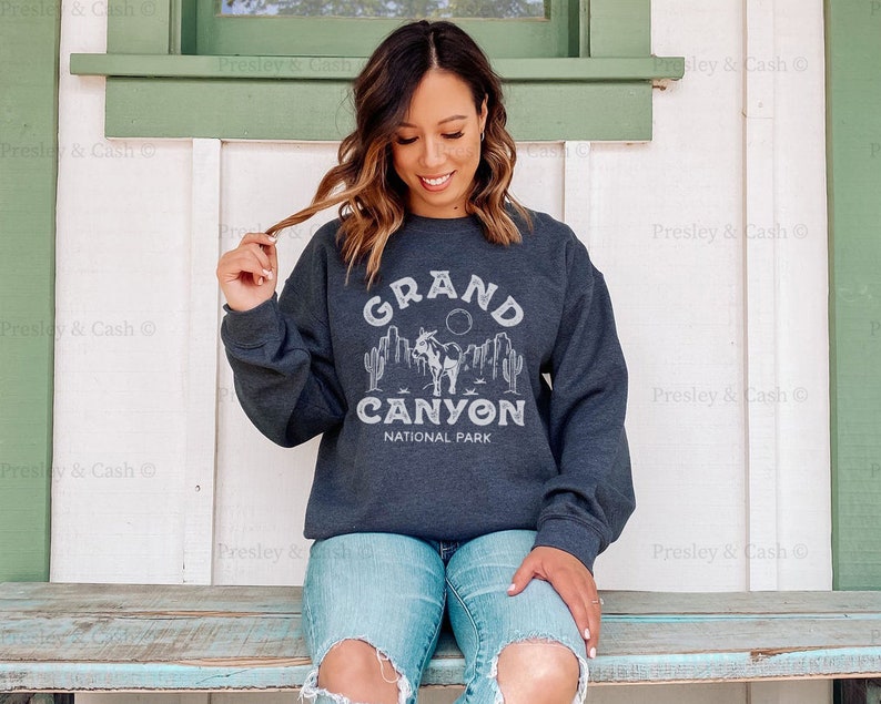 Grand Canyon Sweatshirt National Park Shirt Outdoor Shirt Western Fashion Arizona Sweatshirt Vintage National Park Tee Road Trip Crewneck Dark Heather