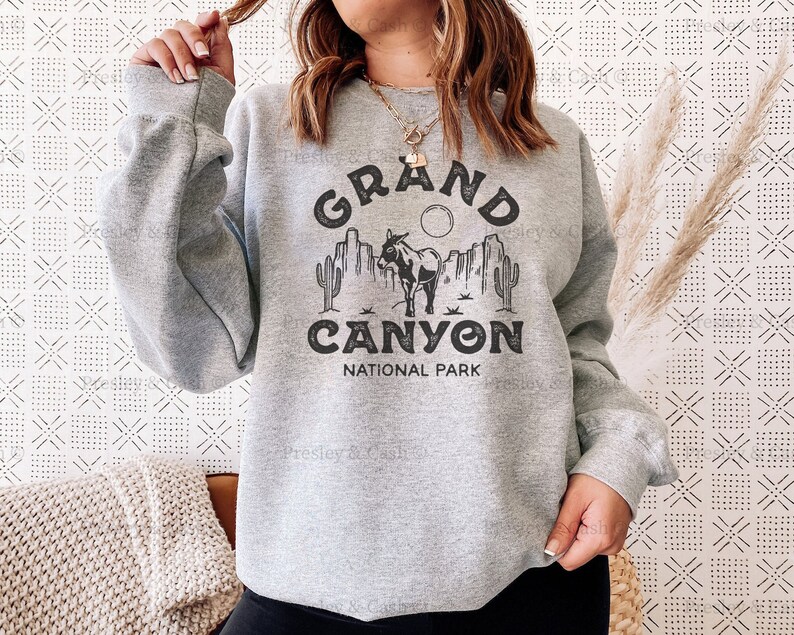 Grand Canyon Sweatshirt National Park Shirt Outdoor Shirt Western Fashion Arizona Sweatshirt Vintage National Park Tee Road Trip Crewneck Sport Grey