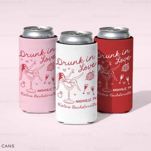 Drunk In Love Can Cooler, Personalized Can Sleeves For Valentine's Day, Bachelorette Drink Sleeves, Pink Bach Can Cooler, Bridal Party Gifts