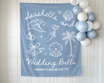 Seashells And Wedding Bells Bachelorette Tapestry Beach Bachelorette Decor Sea Shells Wedding Bells Banner Custom Bridal Shower Backdrop