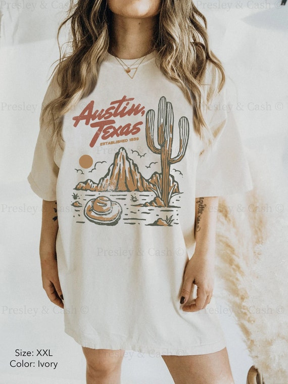 Austin Texas Shirt Comfort Colors Shirt Country TShirt Dress Vintage Desert Shirt Cowgirl Clothes Western Graphic Tee Oversized Texas Shirt